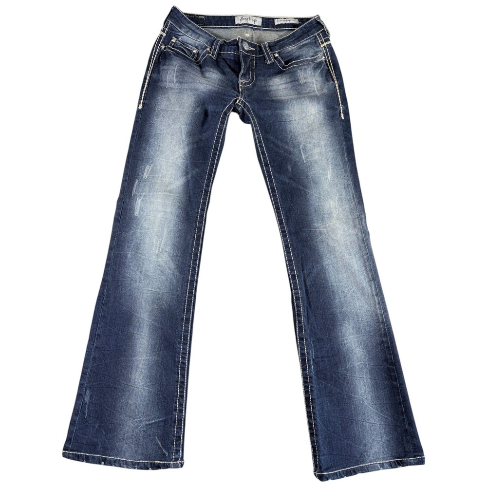 Daytrip Leo Bootcut Jeans Women 28L Dark Blue Distressed Lowrise Y2K Western
